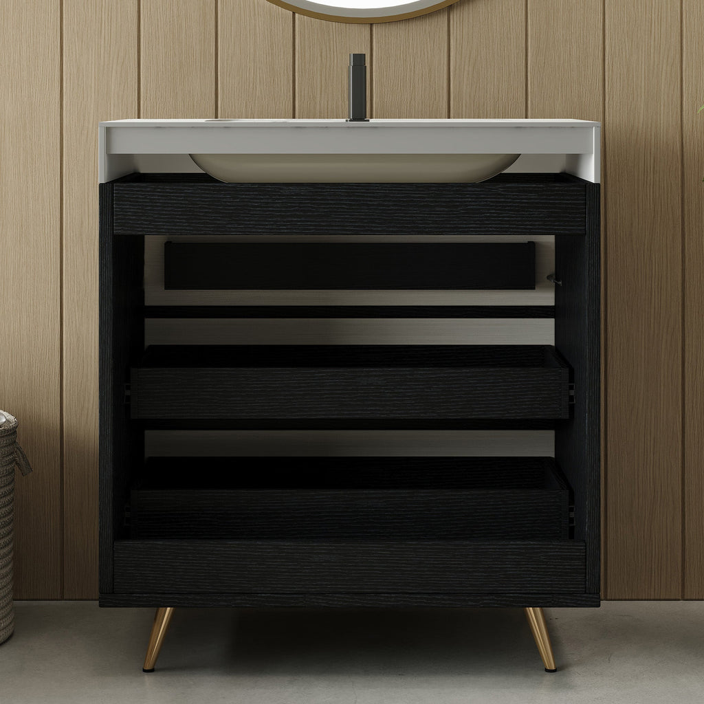 Modern Free-Standing Bathroom Vanity with Ceramic Vessel Sink