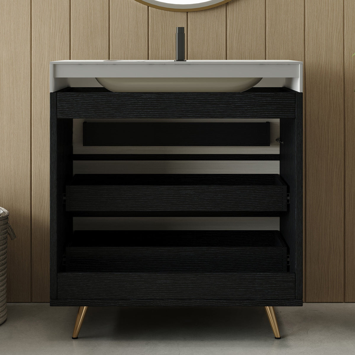 Modern Free-Standing Bathroom Vanity with Ceramic Vessel Sink
