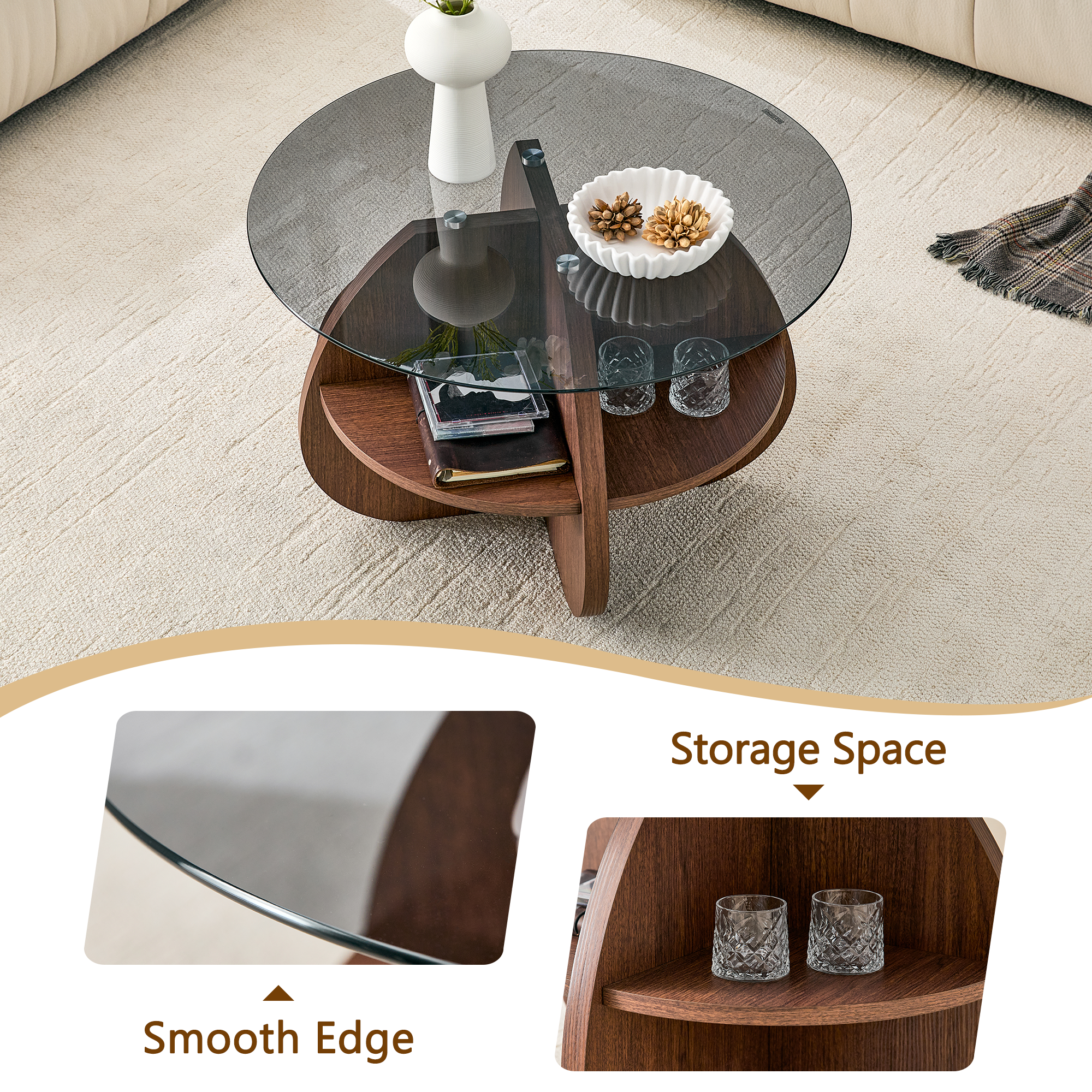 Creative Cross-Structure Round Coffee Table