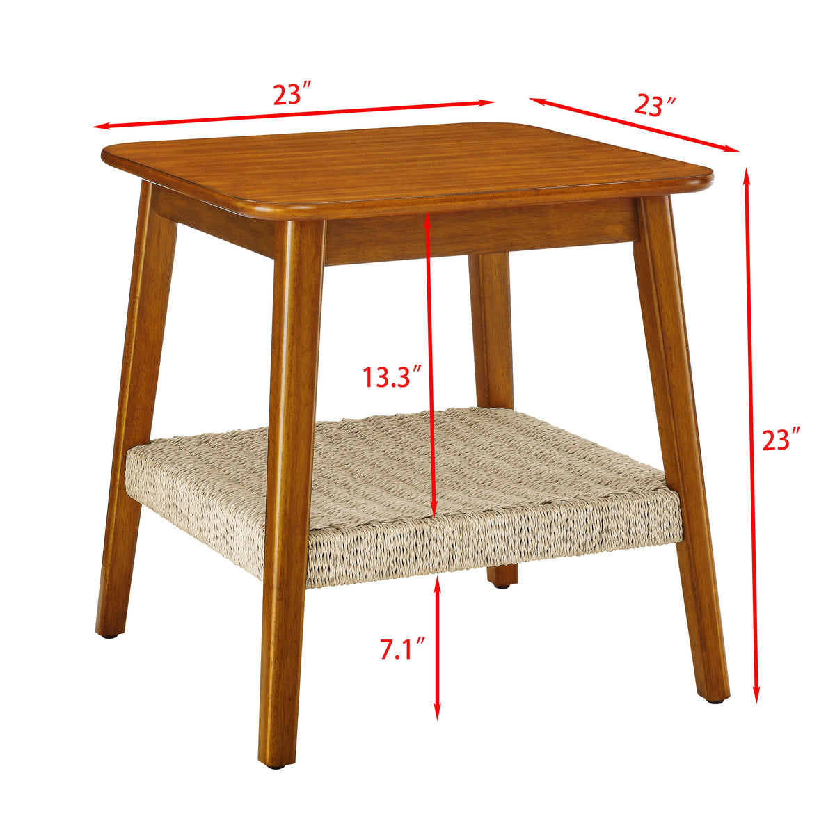 23" Mid-Century Side Table with Woven Shelf