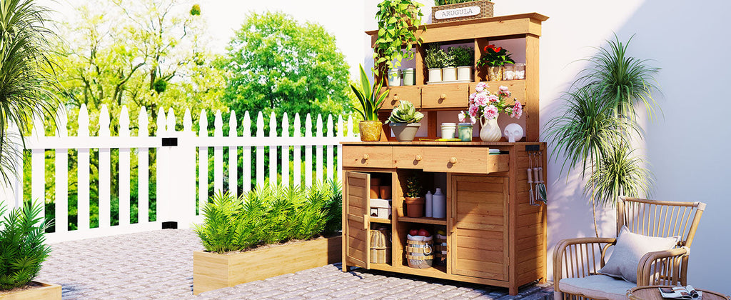 TOPMAX 65.7'' Tall Garden Potting Bench with Hutch