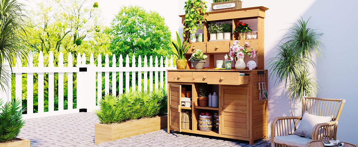 TOPMAX 65.7'' Tall Garden Potting Bench with Hutch