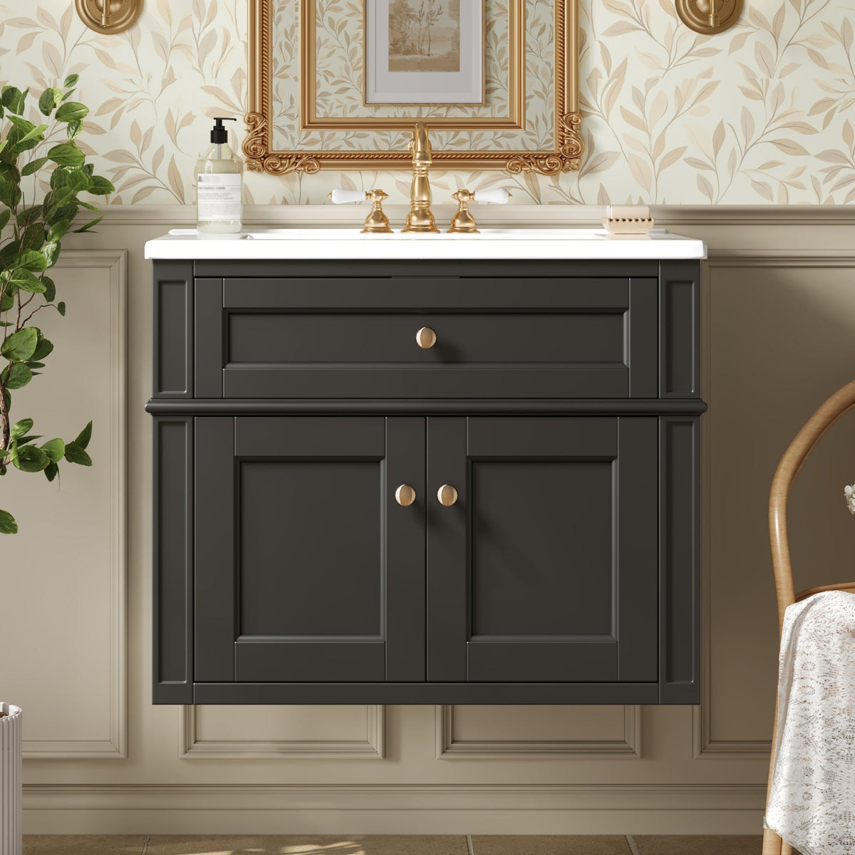 24" Wall Mounted Modern Bathroom Vanity with Soft-Close Hinges