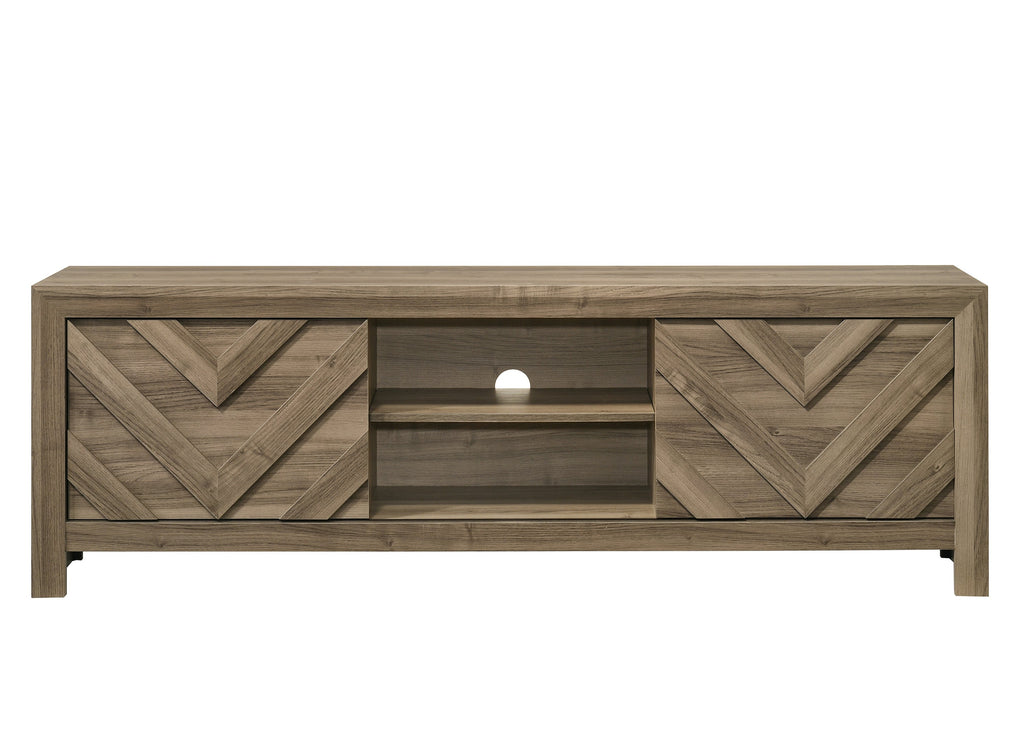 1pc Rustic Chevron-Patterned Entertainment Console TV Stand