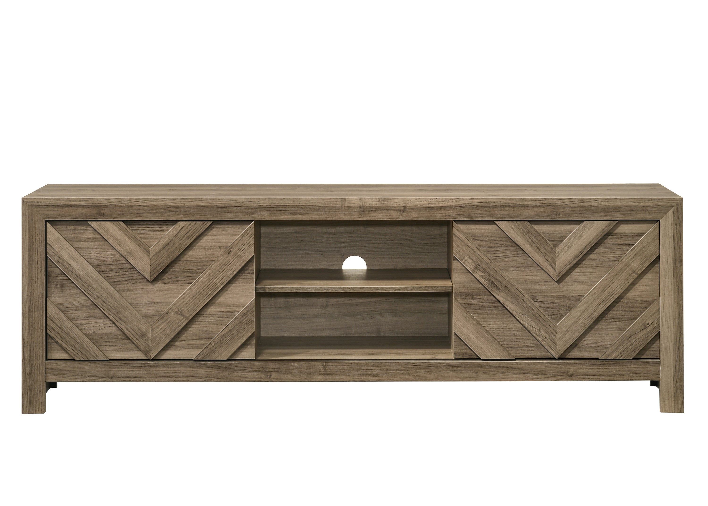 1pc Rustic Chevron-Patterned Entertainment Console TV Stand