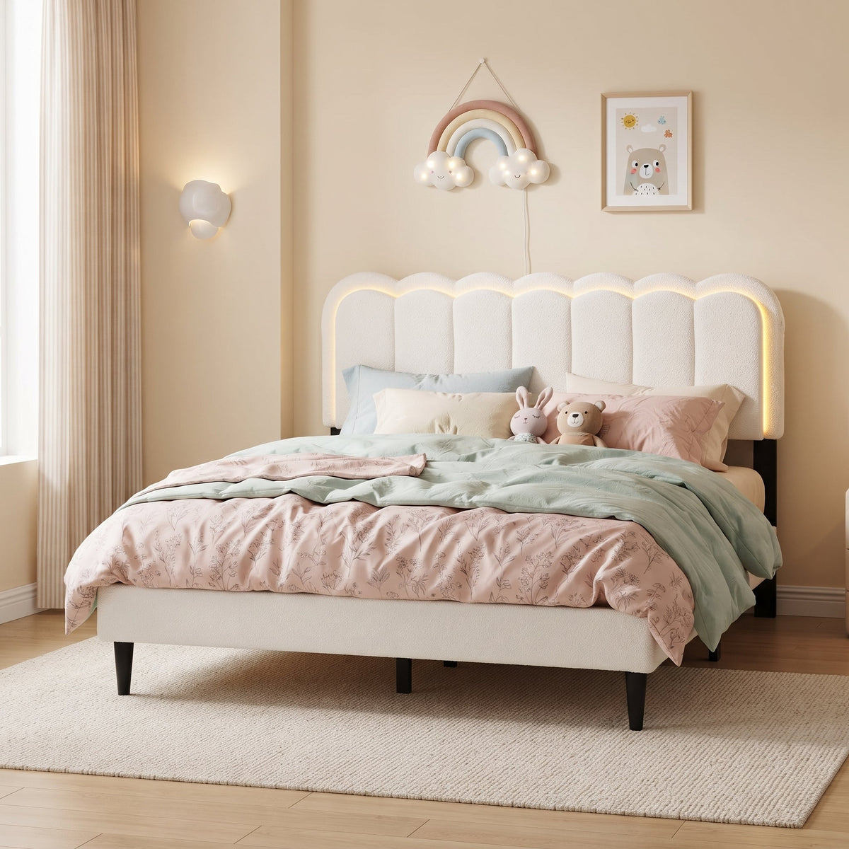 Lambswool Petal Headboard Bed Frame