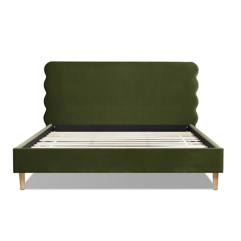 Stockholm Modern Wavy Headboard Platform Bed, King, Olive