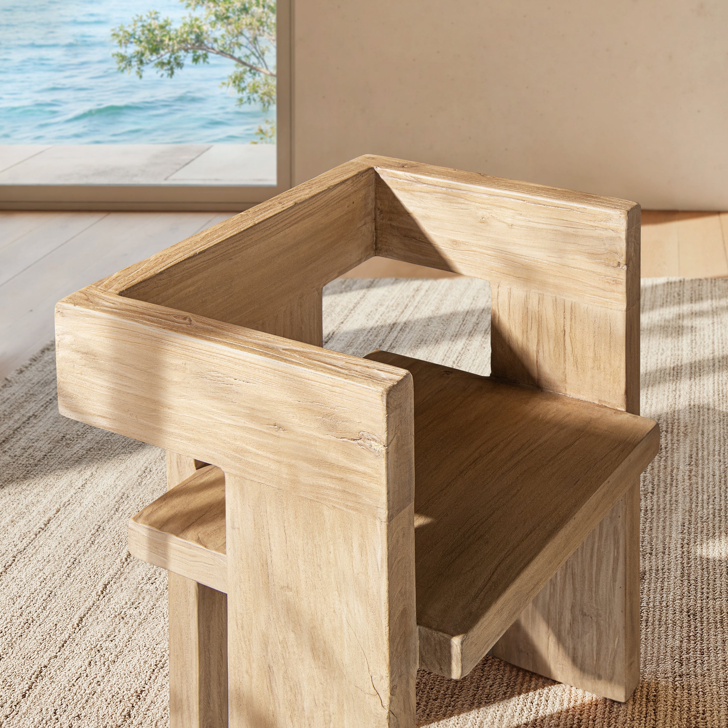 Avenel Solid Reclaimed Elm Sculptural Block Accent Chair