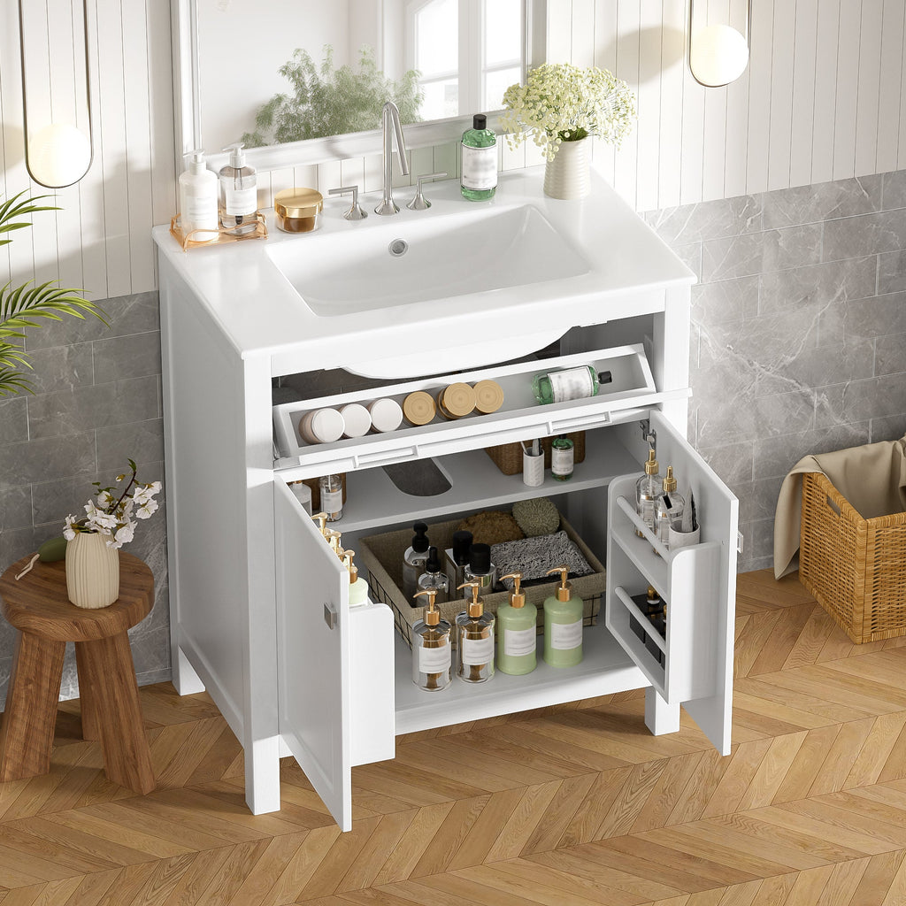 30-Inch Bathroom Vanity with Ceramic Sink, Modern