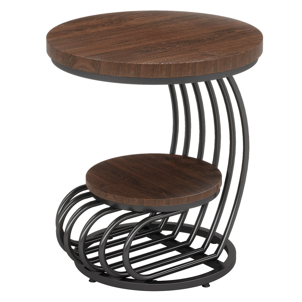 19.68" Round Vintage End Table with 2-Tier Storage – Rustic