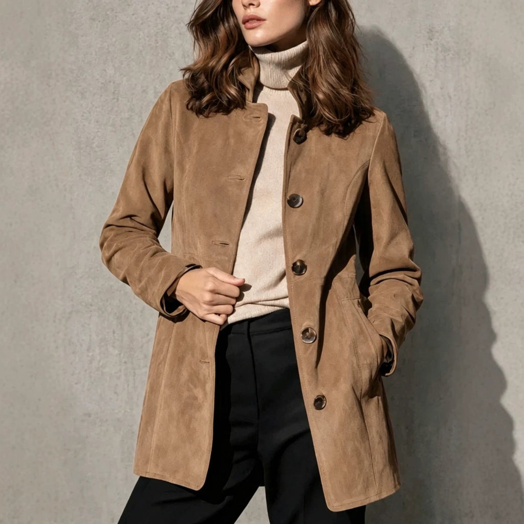 Suede Mid-length Loose-fit Casual Womens Jacket