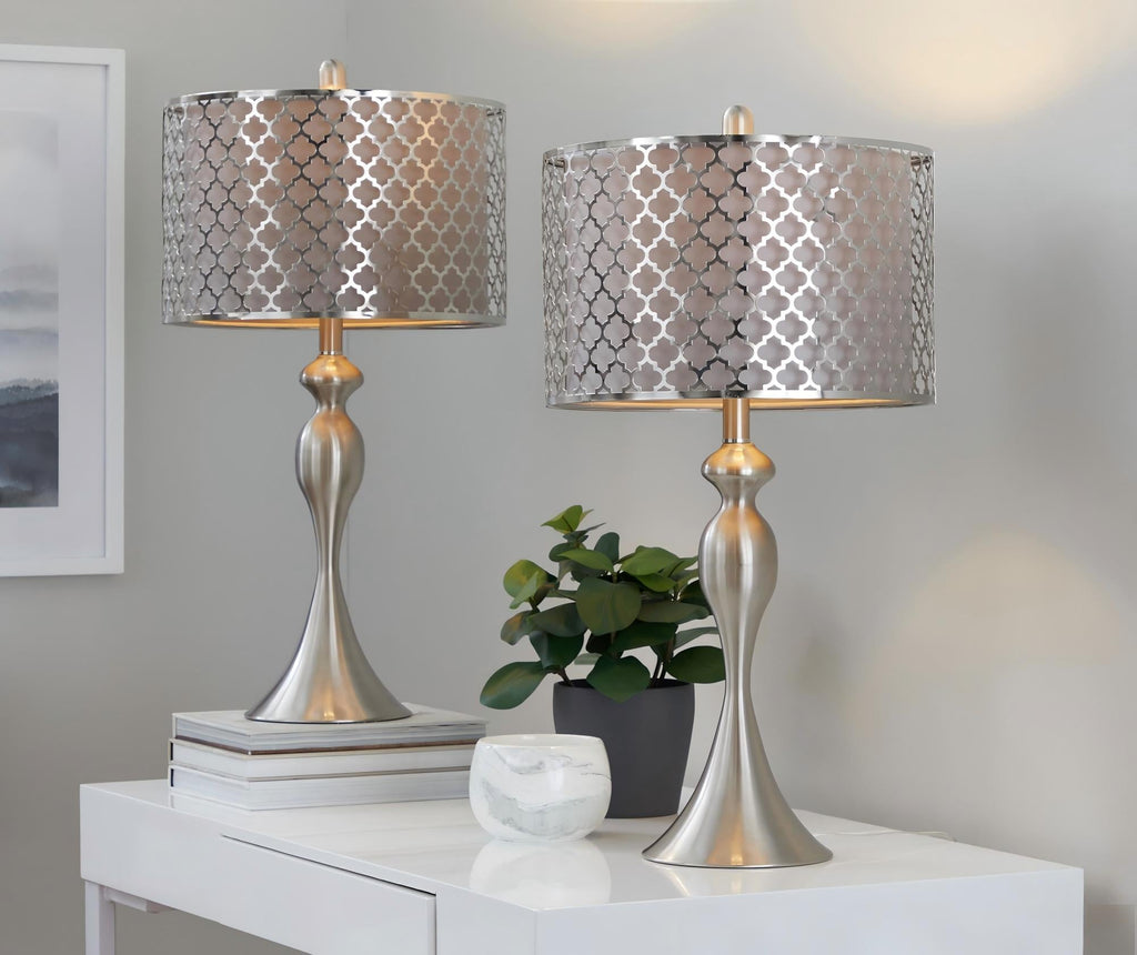27" Contemporary Metal Table Lamp in Brushed Nickel