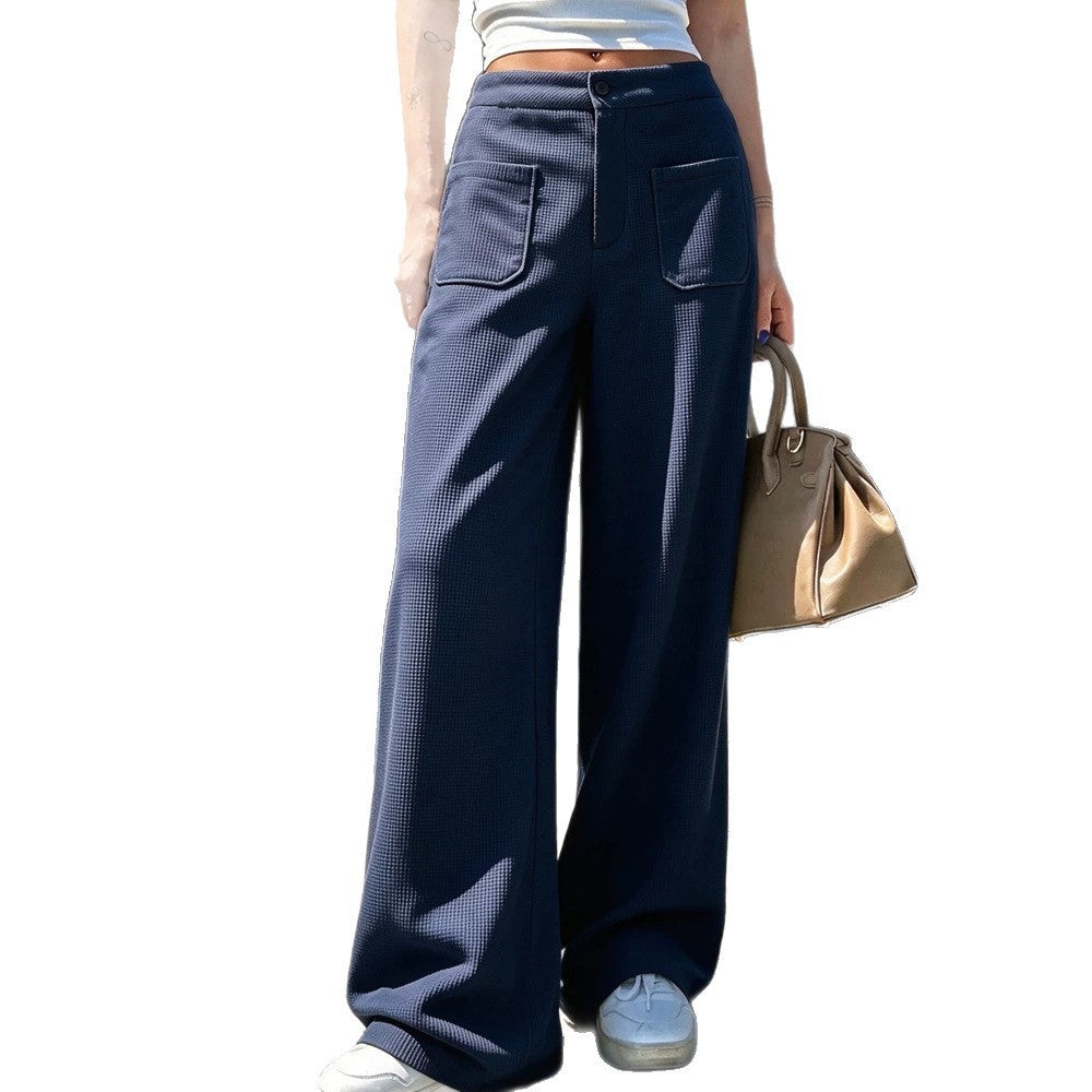 Women's Casual Loose-fit Waffle-knit Multi-color Wide-leg Pants