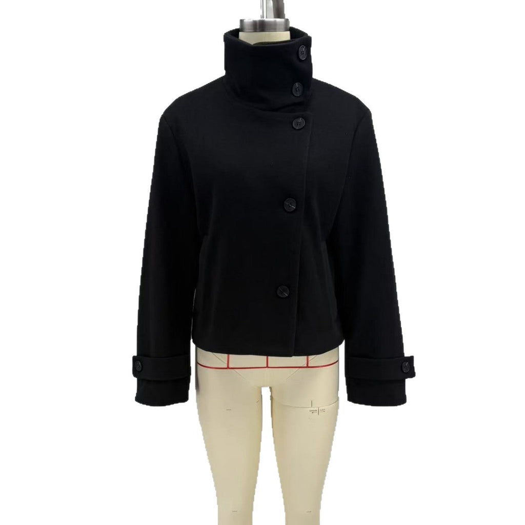 Womens Loose-fitting Stand-collar Thick Woolen Short Coat
