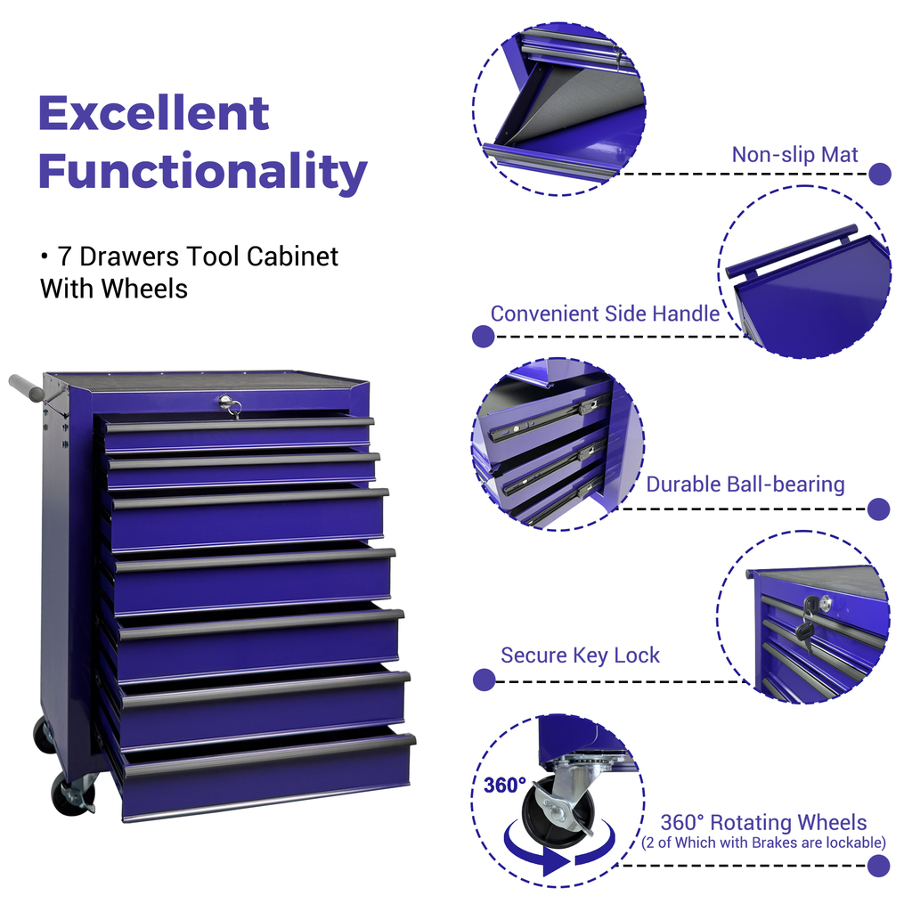 Rolling Metal Tool Chest with 7 Drawers