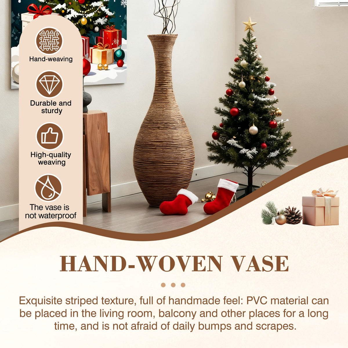 Hand-Woven PVC Rattan Floor Vase – 39.37 Inch Tall Decorative Vase