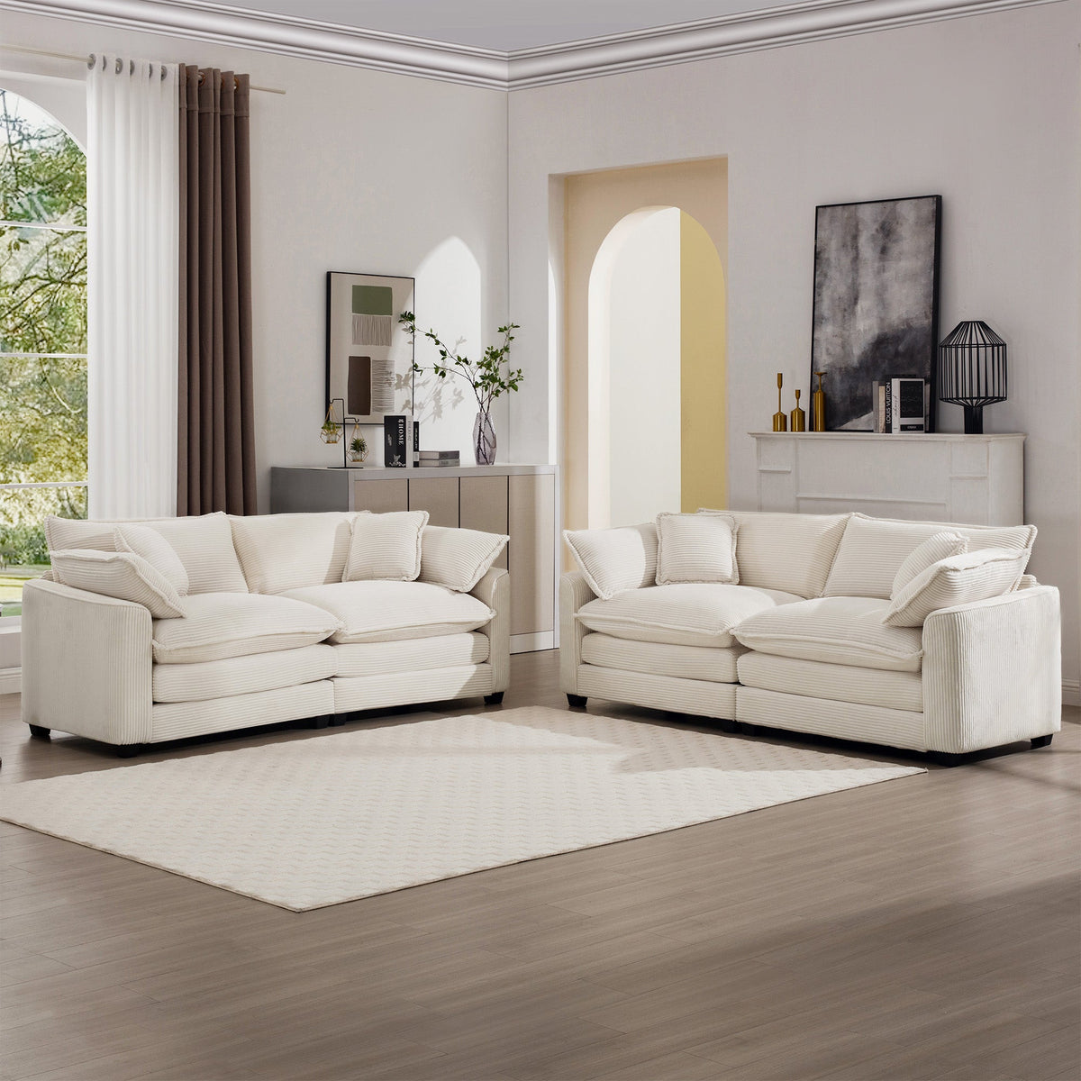 Modern Fabric Living Room Sofa Two Pieces Set