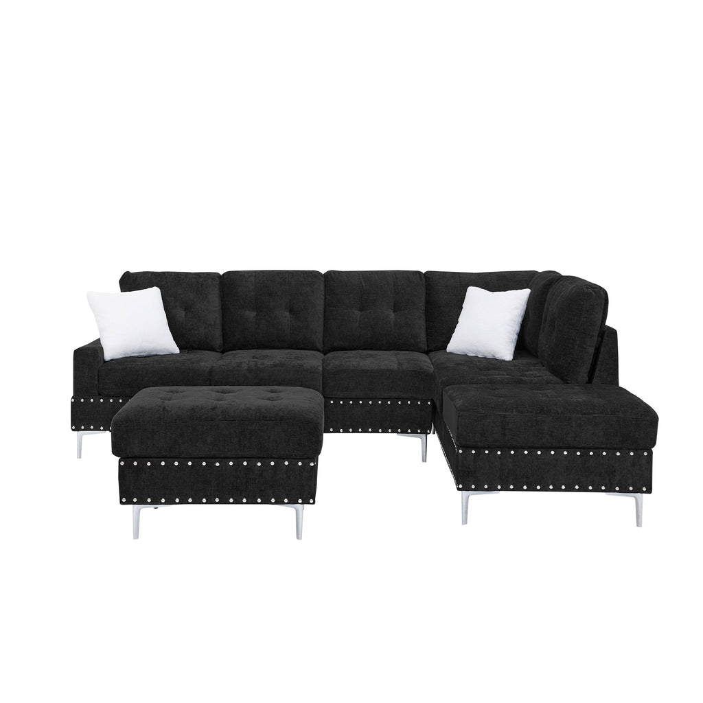 L-Shaped Chenille Sectional Sofa with Chaise and Storage Ottoman