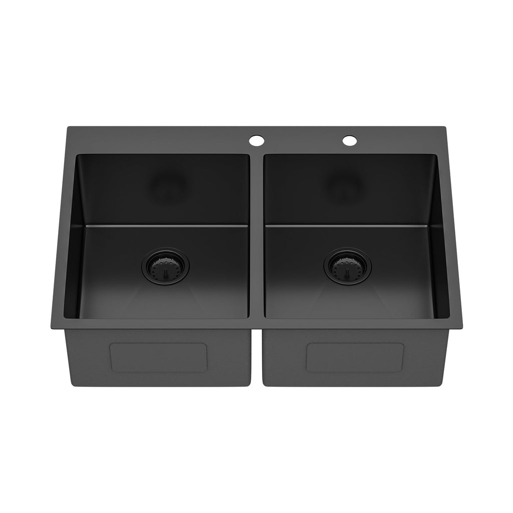 Double Bowl Drop In Sink - 33" x 22" x 10" Gunmetal