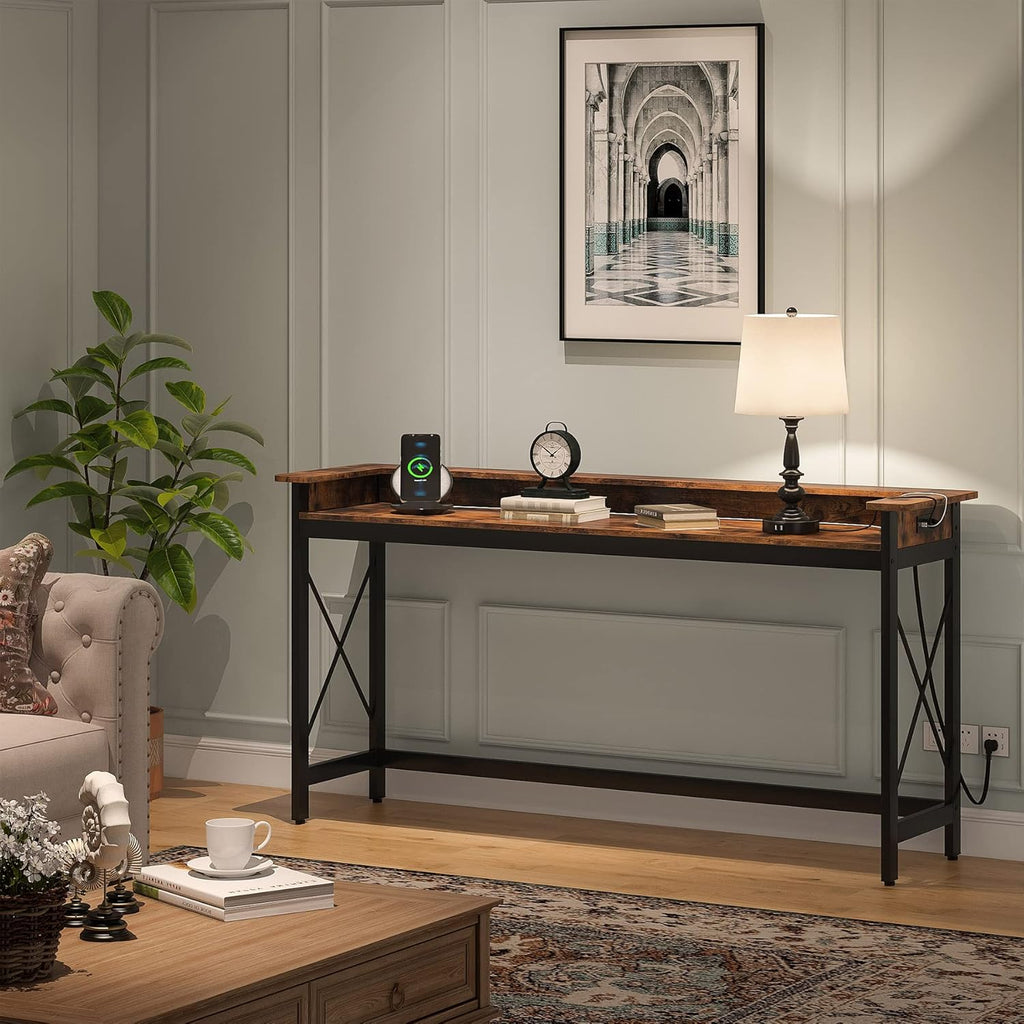 70.9" Extra Long Console Table with Power Outlets & USB Ports