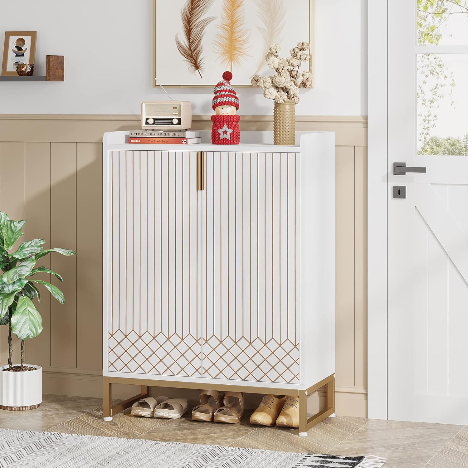 29.52 Inches White Shoe Cabinet