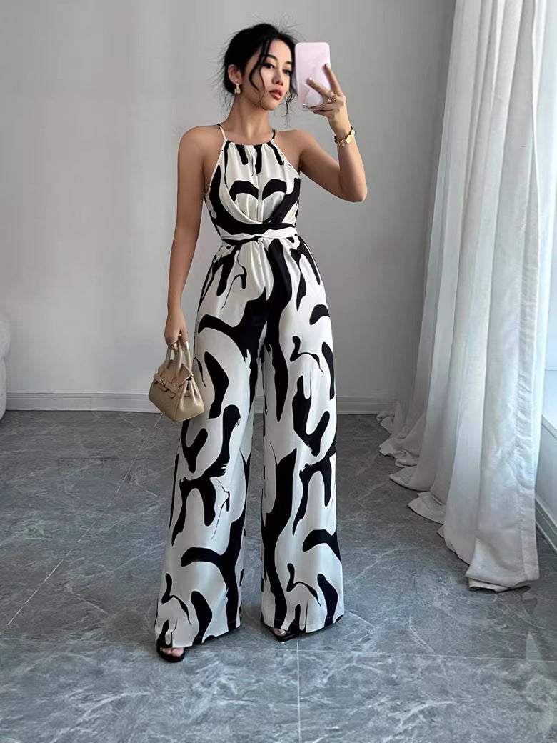 European And American Style Milk-Pattern Halter Neck Jumpsuit 2026 New Model Women's Tie-Back Open-Back Bodysuit