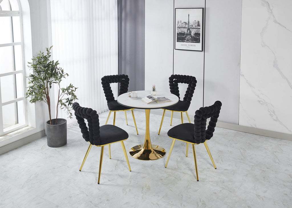 Modern Chair Set of 2 with Golden Color Iron Tube Legs