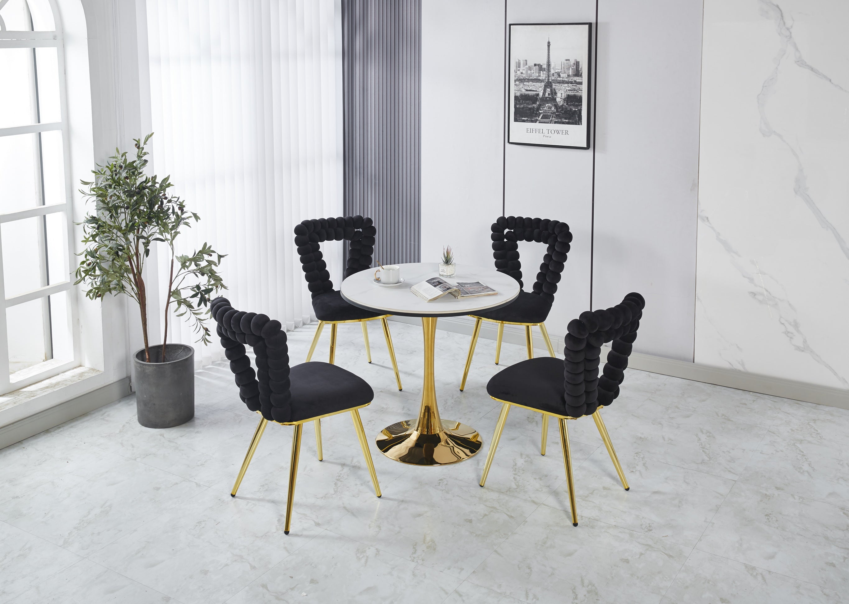 Modern Chair Set of 2 with Golden Color Iron Tube Legs