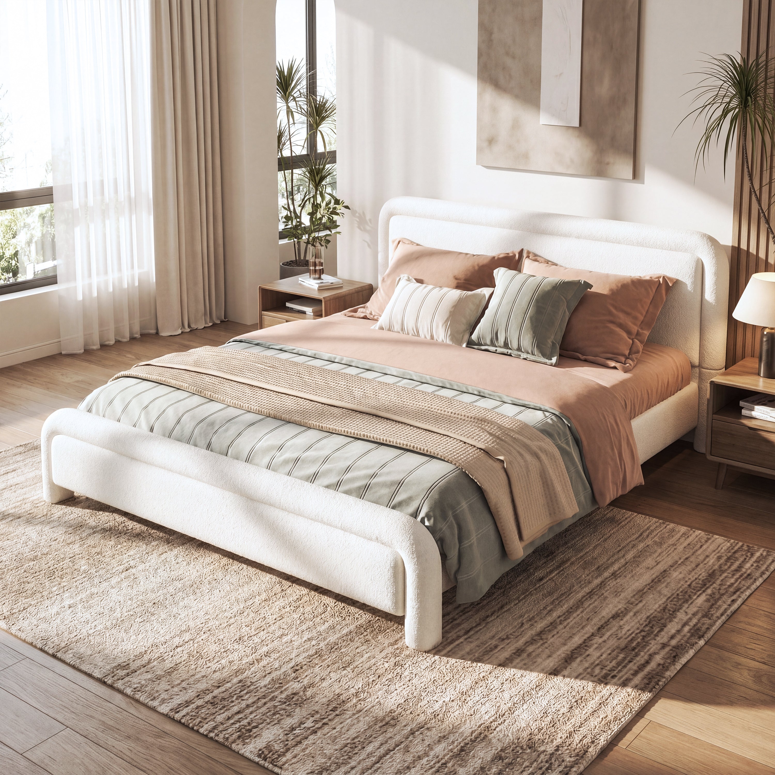 Queen Size Upholstered Platform Bed Frame