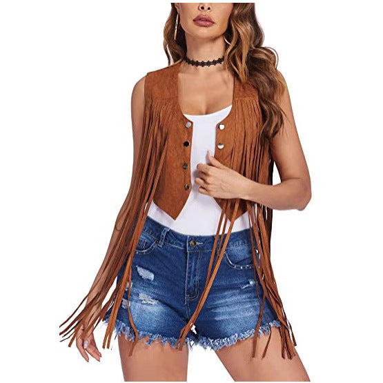 Suede-velvet Vest Womens Mid-length Top