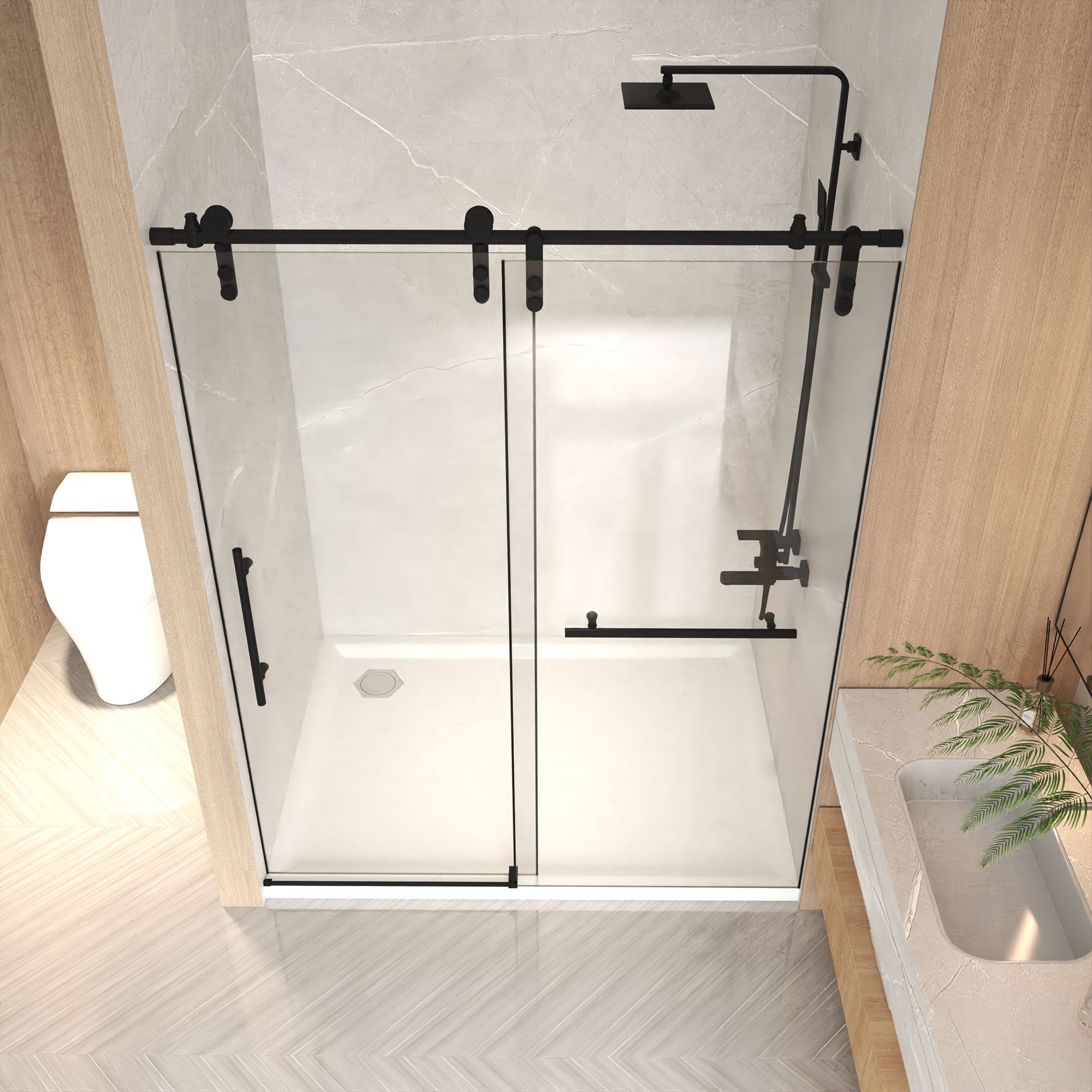 Frameless Sliding Shower Door - 5/16" Clear Tempered Glass