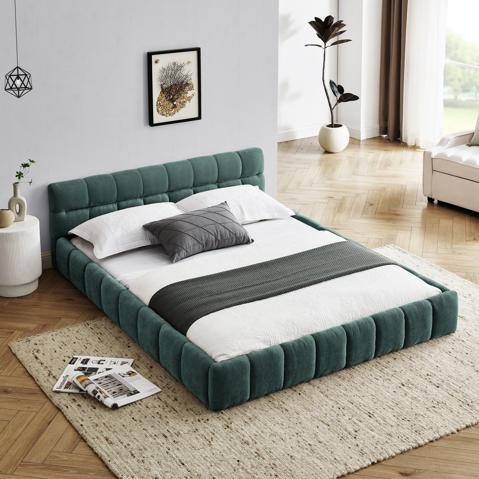 Queen Size Upholstered Bed Frame with Thick Fabric