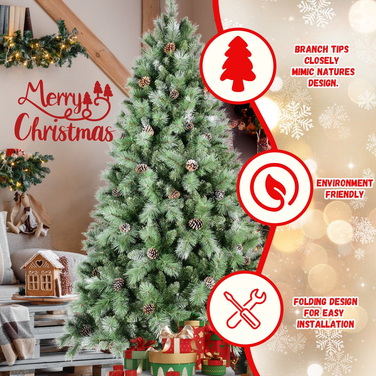 8FT Christmas Tree with 102 Pine Cones