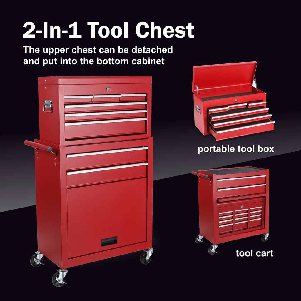 8-Drawer Rolling Tool Storage Cabinet with Detachable Top Tool Box