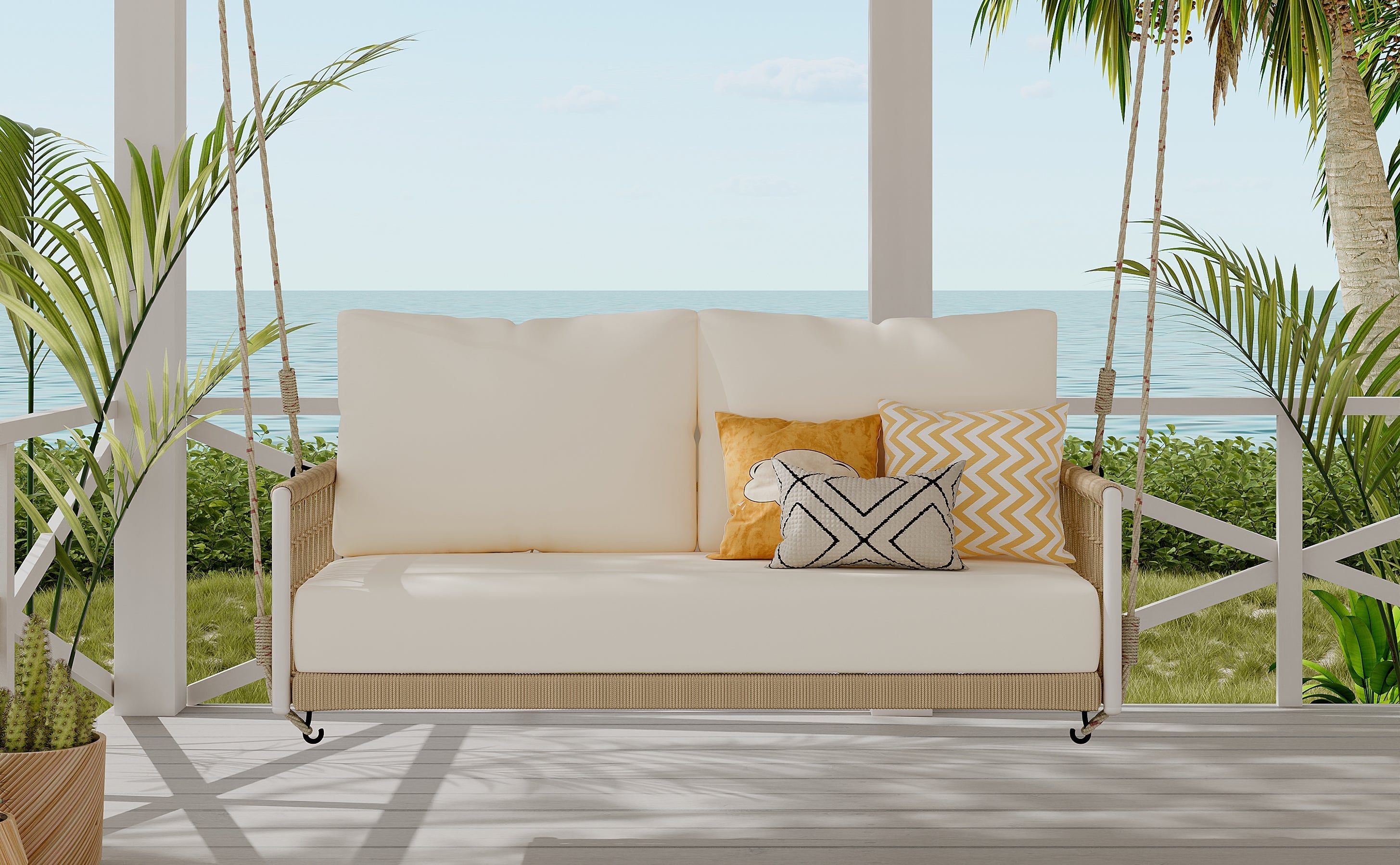 TREXM 1-Piece Woven Rope Outdoor Swing Sofa