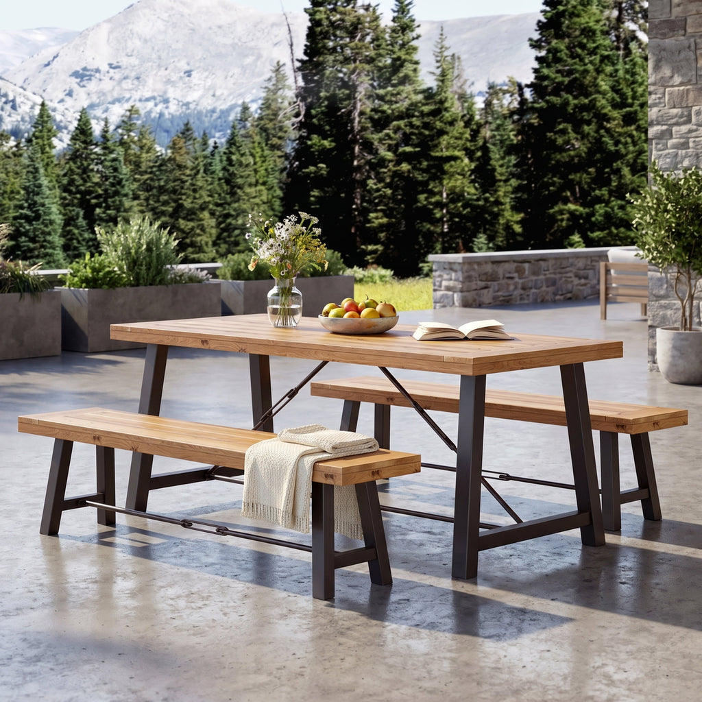 Outdoor 3-Pieces Acacia Wood Dining Set
