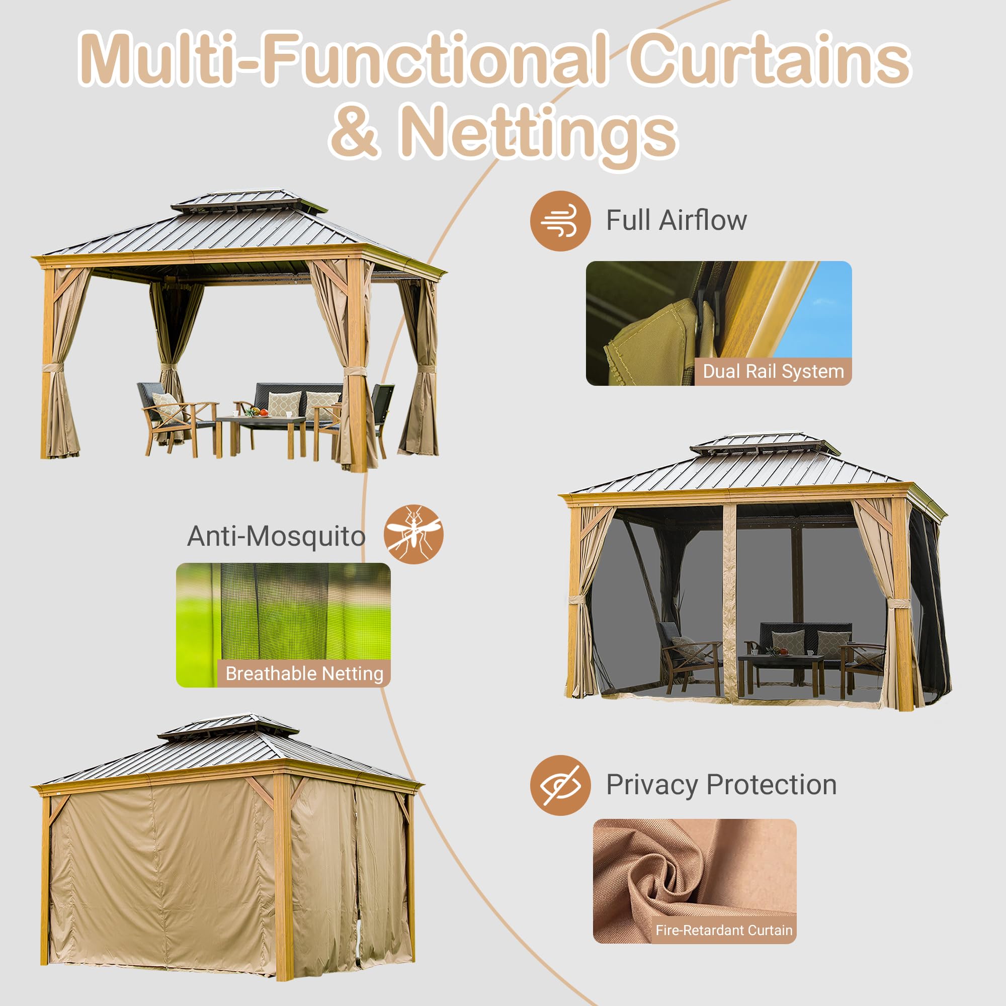 10' X 14' Hardtop Gazebo Outdoor Metal Gazebo Canopy