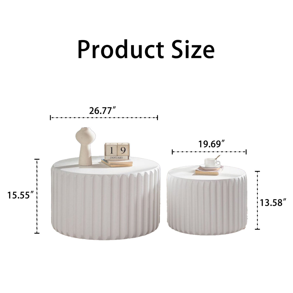 White Scalloped Round Coffee Table Set