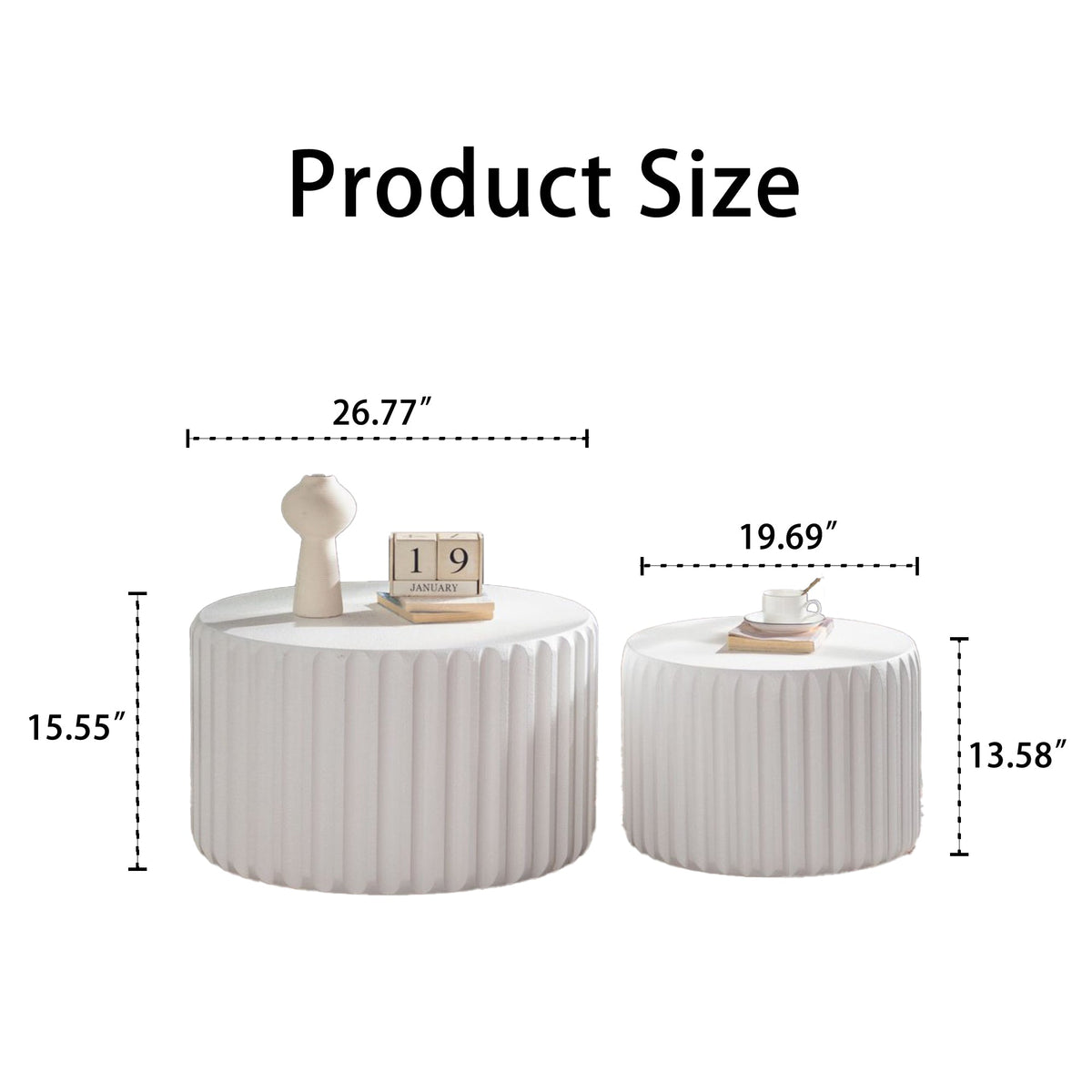 White Scalloped Round Coffee Table Set
