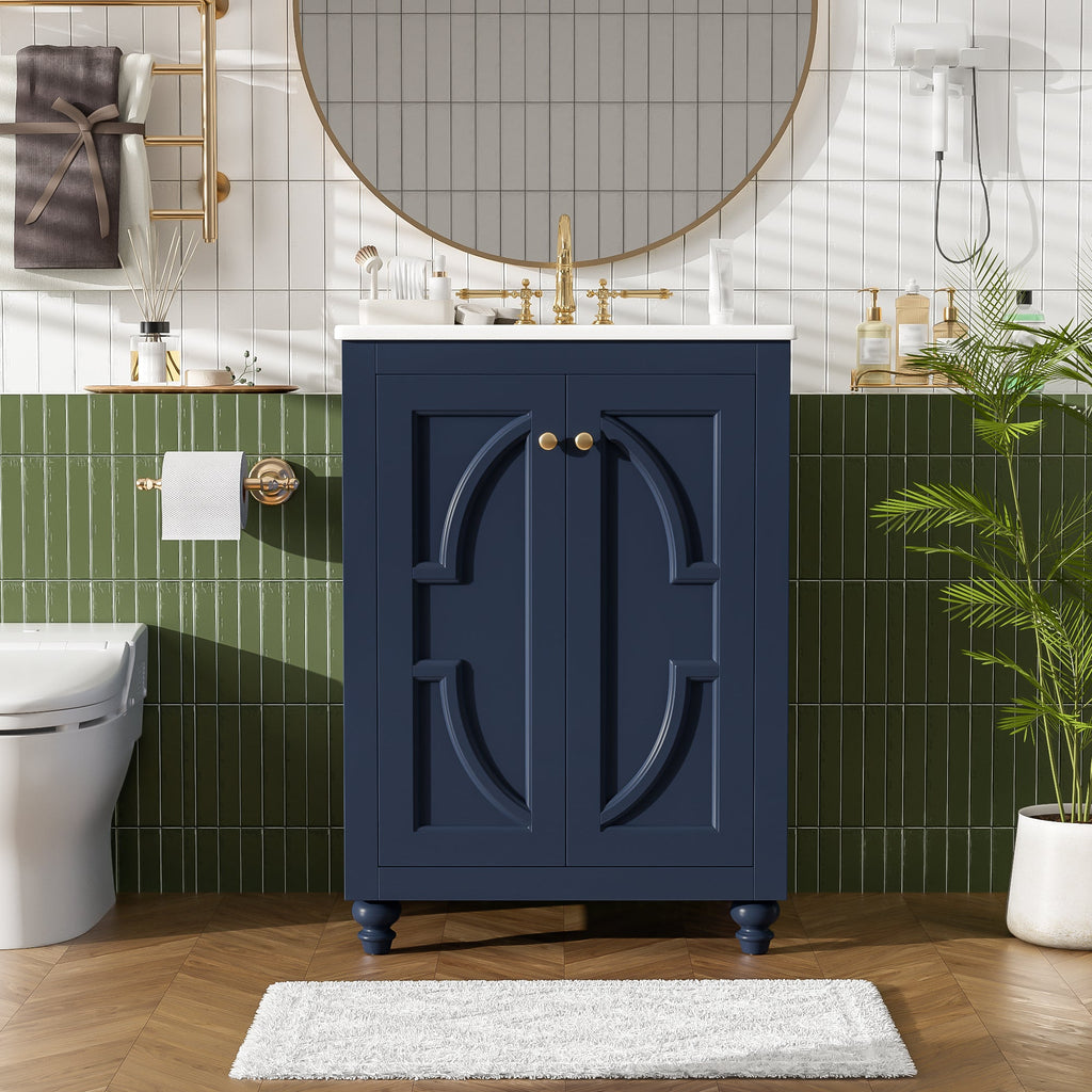 24" Modern Bathroom Vanity With Ornate Elliptical Motif Design