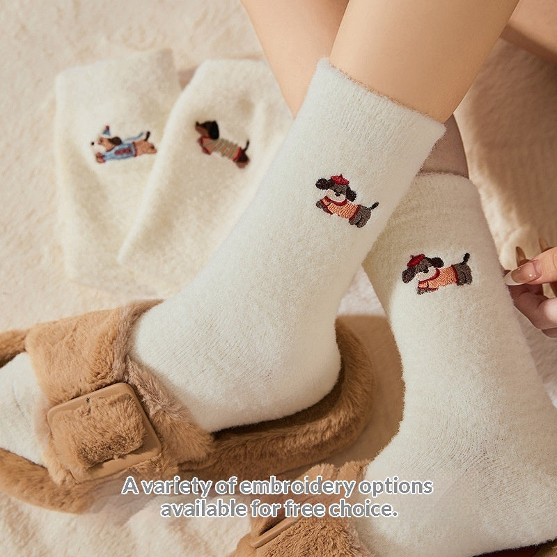 Playful Dachshund Embroidered Socks For Women