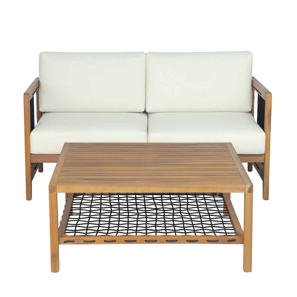 2-Piece Acacia Wood Outdoor Loveseat Set