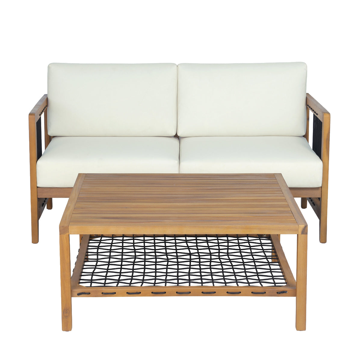 2-Piece Acacia Wood Outdoor Loveseat Set