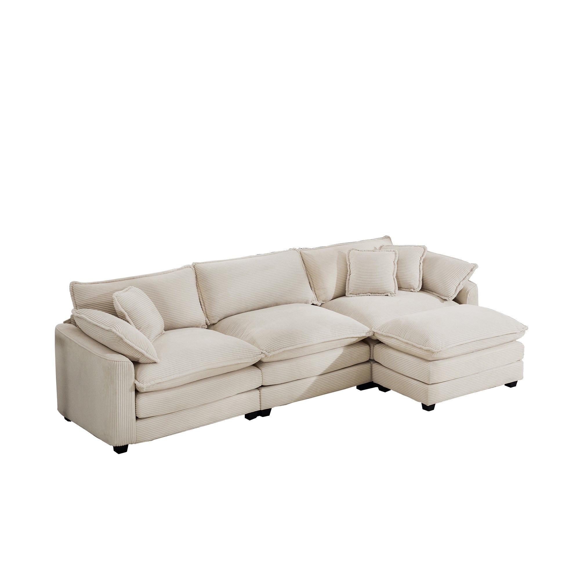 Modular Deep Seat 3-Seat Sofa Couch with Ottoman
