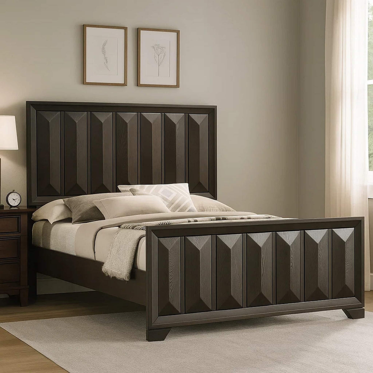 Espresso 1pc Eastern King Size Bed Panel Headboard