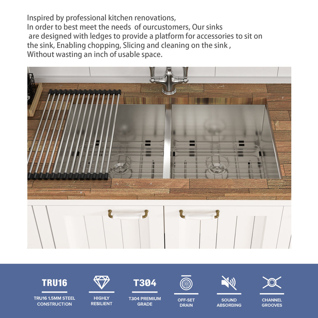 Undermount Double Bowl Kitchen Sink (50/50) in 16 Gauge Stainless Steel