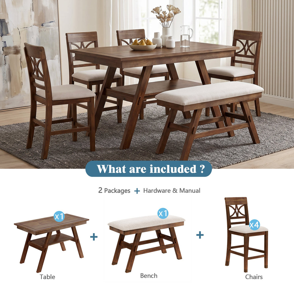 TOPMAX 6-Piece Wood Counter Height Dining Table Set