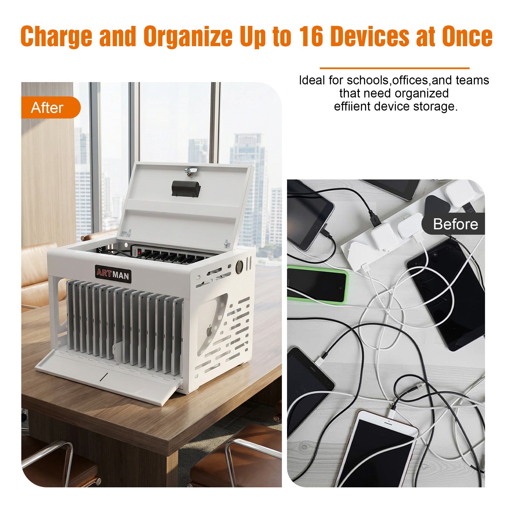 16-Device Charging Station for Laptops/Tablets