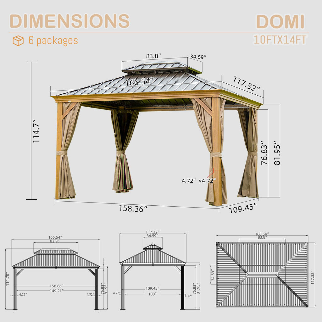 10' X 14' Hardtop Gazebo Outdoor Metal Gazebo Canopy