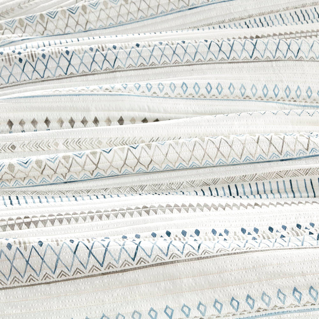 3 Piece Seersucker Quilt Set Taupe/Blue Full/Queen